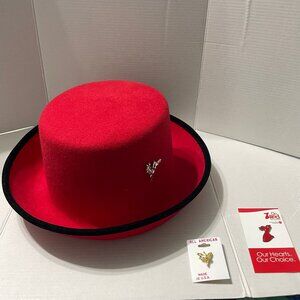 Vtg Women's Red Wool Hat Made in USA by Betmar & lot of 3 Hat Pins Accessories